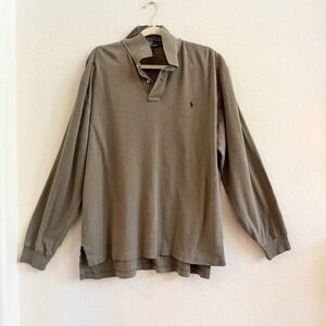 Polo Ralph Lauren Mens Long Sleeve‎ Polo Shirt Olive Green Cotton Size Large L